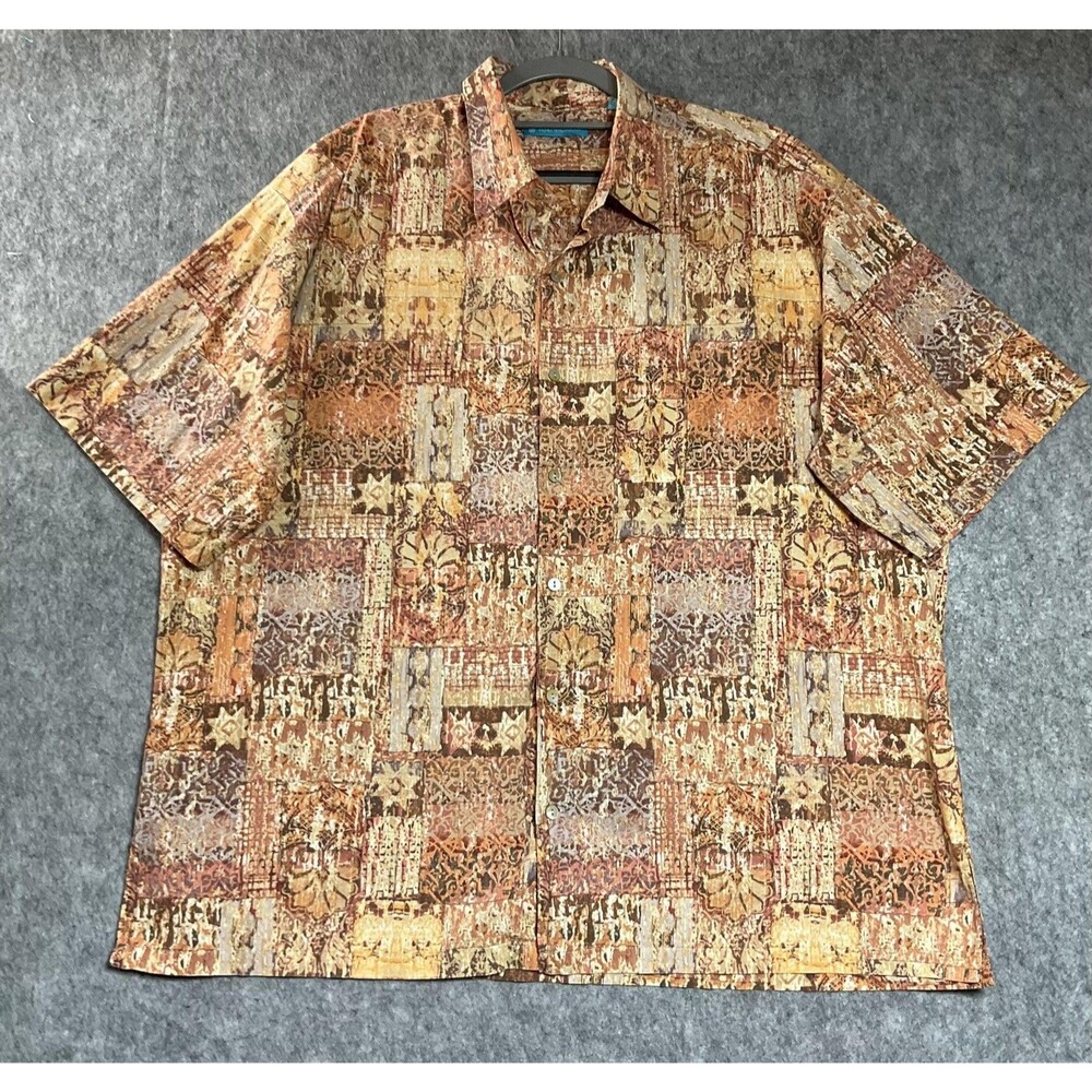 Tori Richard Shirt Mens 2XL Rust Hawaiian Aloha Short Sleeve Cotton Lawn Tiki